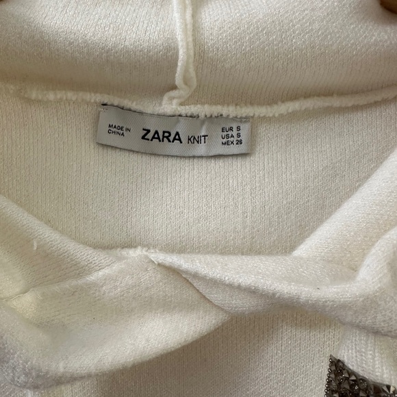ZARA Black Crystal Glitter Drawstring White Sweater SIZE SMALL Glitzy Extra Wide - Picture 6 of 11